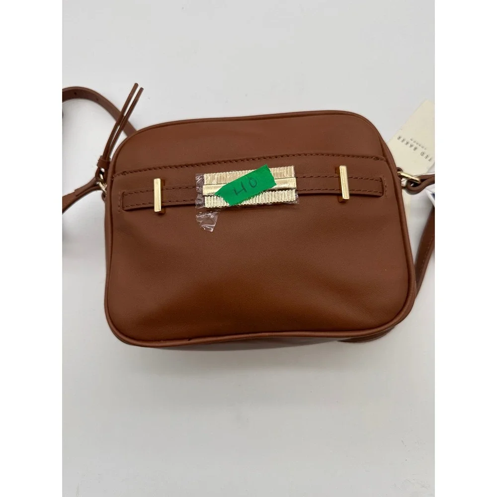 Ted Baker London Brown Leather Crossbody Bag Gold Hardware Camera Bag NWT